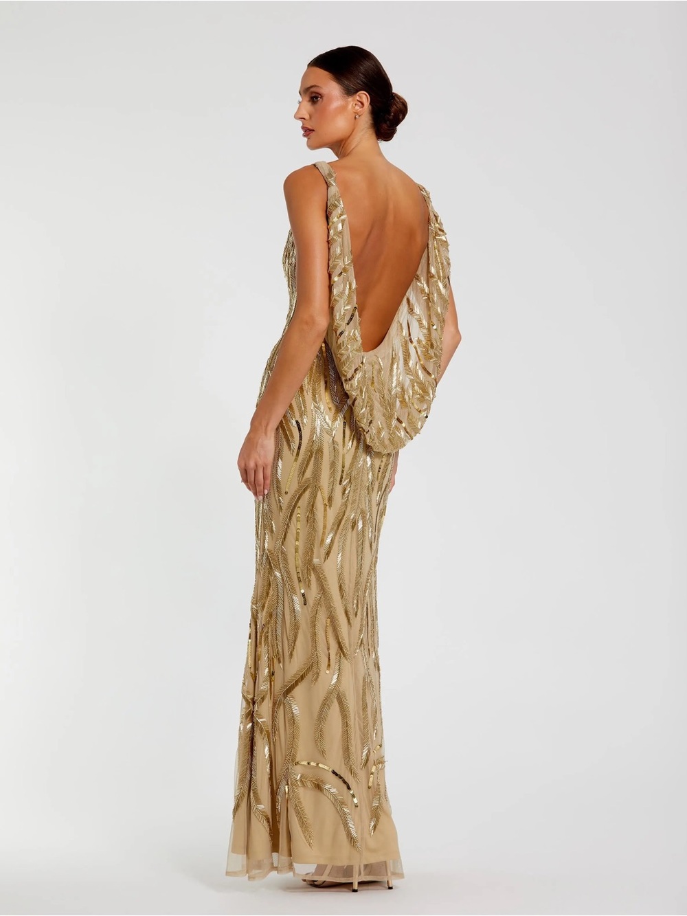 Mac Duggal Gold Sequin Backless Maxi Gown